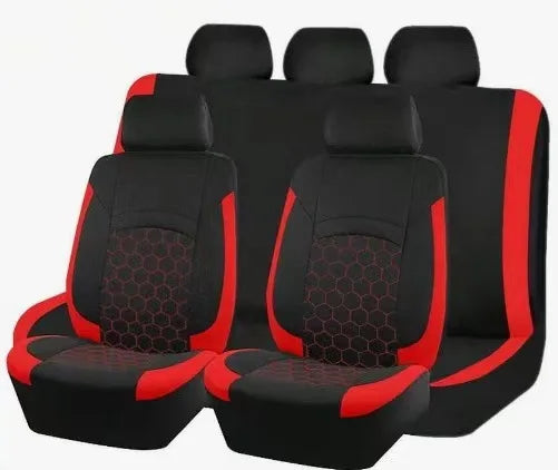 9PCS All-Season Universal Car Seat Covers, Honeycomb Embroidered Durable Polyester Fabric, Hand Washable Car Seat Covers