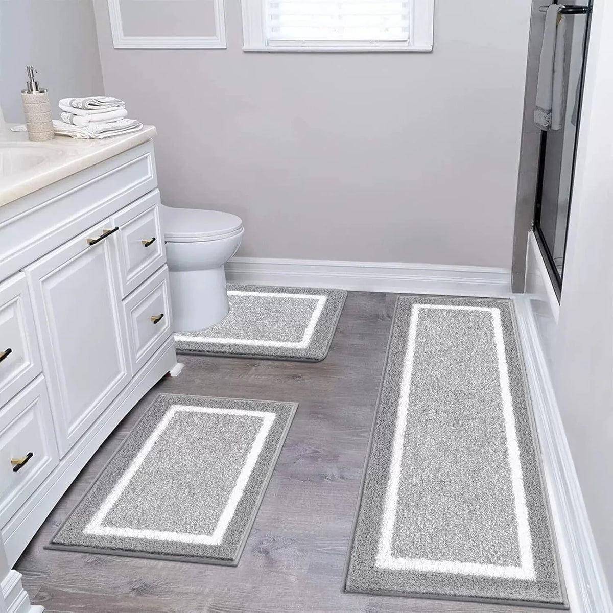 Washable Microfiber Bathroom Rugs Set 3pcs/set  Non Slip Absorbent Bath Mats for Bathroom Floor / Shower Mat/ Bathroom Rug/욕실 카펫