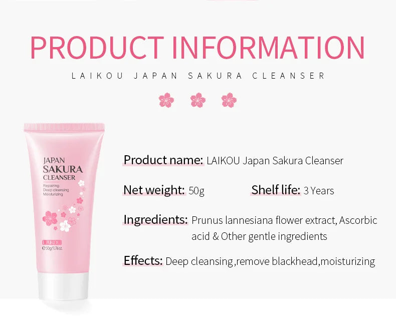 LAIKOU Sakura Skin Care Set – 9pcs Korean Skincare Kit with Cleanser, Toner, Cream & More