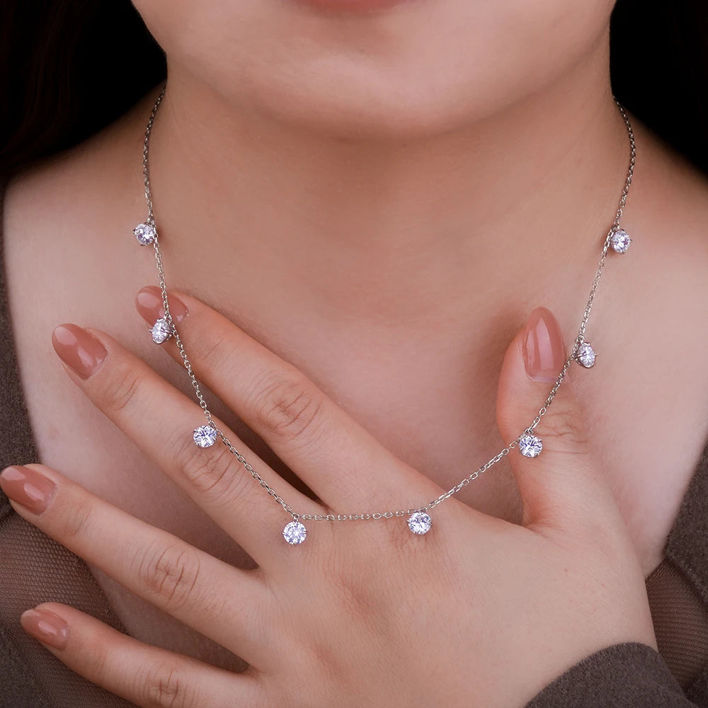 Collar de 8 piedras redondas de moissanita real para mujer con pequeños diamantes flotantes, cadena de plata S925, chapado en oro de 18 quilates, regalo de joyería
