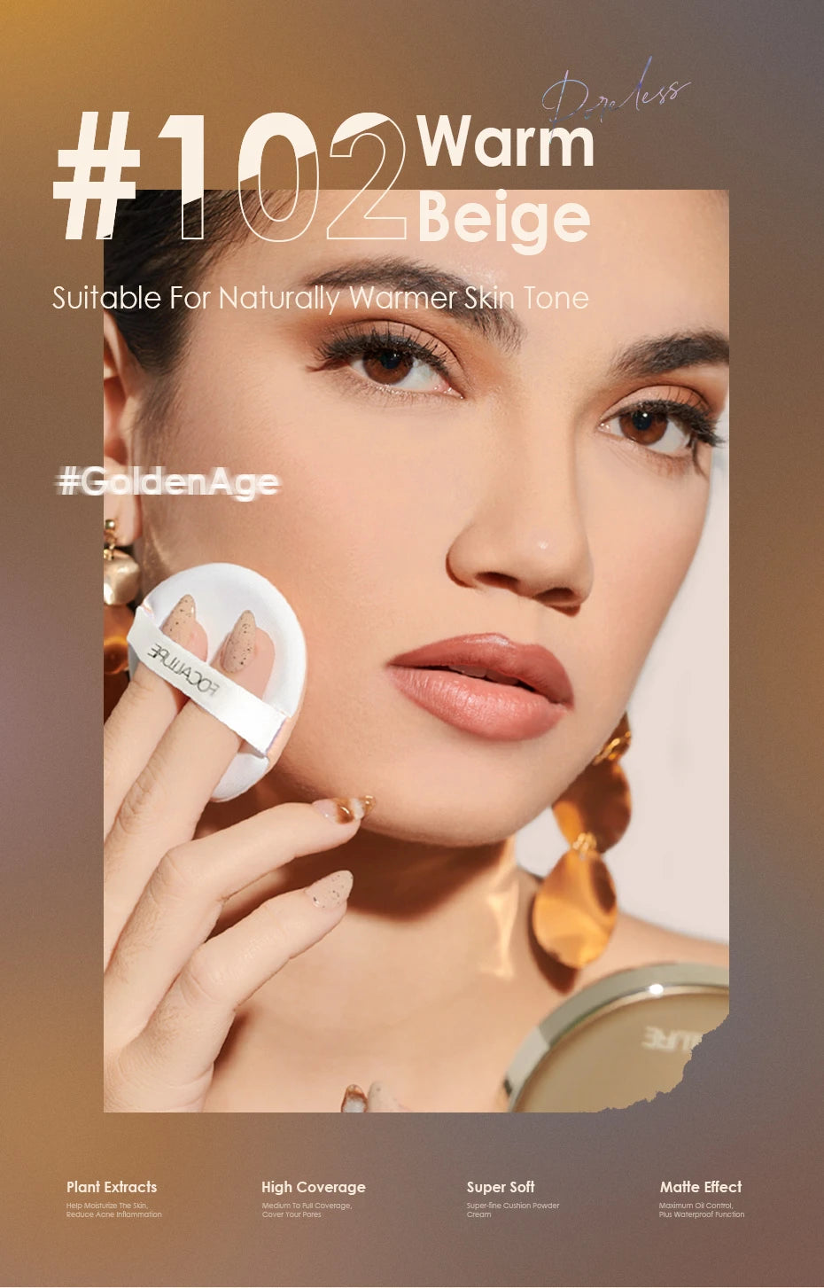 FOCALLURE Foundation Air Cushion Waterproof Matte Base Poreless High Coverage Face Cream Nutritious Smooth Foundation Makeup