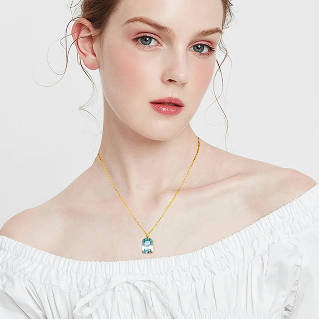 100% Real Silver 925 Necklace Pendant Aquamarine Women Jewelry Birthday Party Banquet Girl Accessories