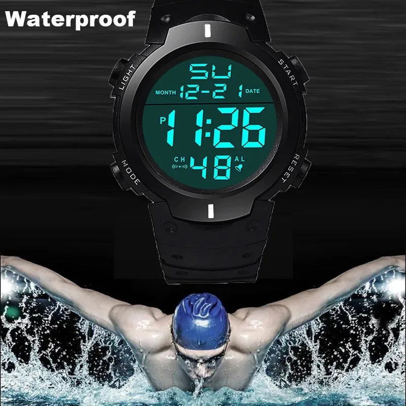 Men's Sport LED Digital Watch, Multi-Function Rubber Fitness Athlete Electronic Clock