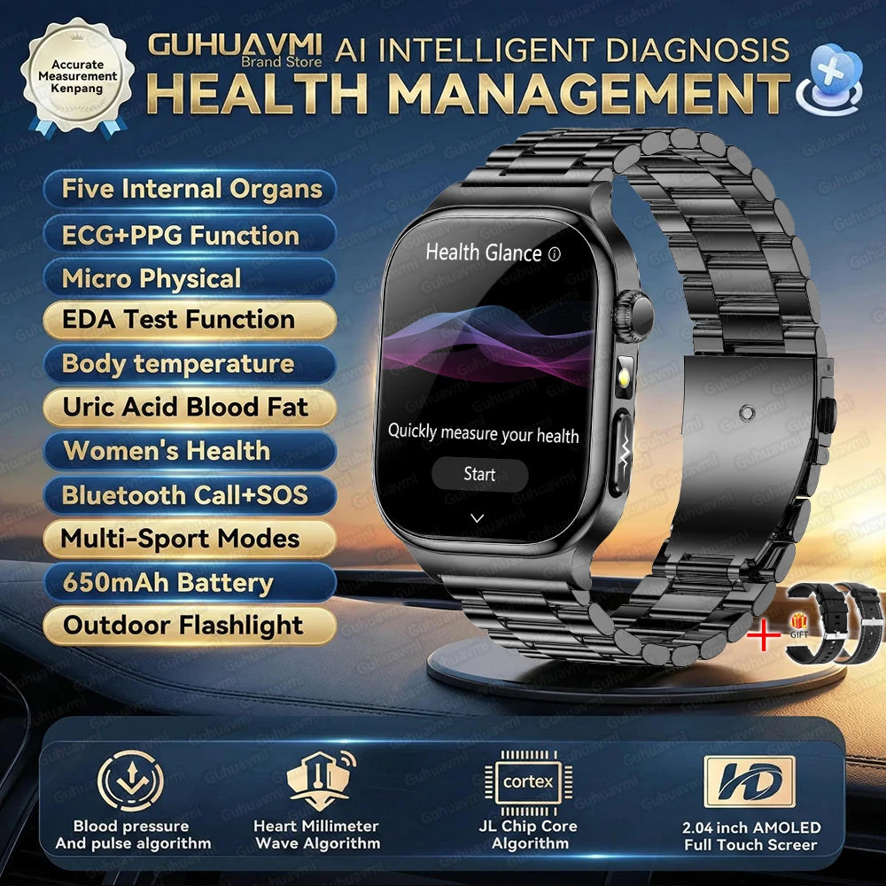 AMOLED Health Smartwatch with ECG, Blood Oxygen, Blood Pressure & Body Fat Tracking