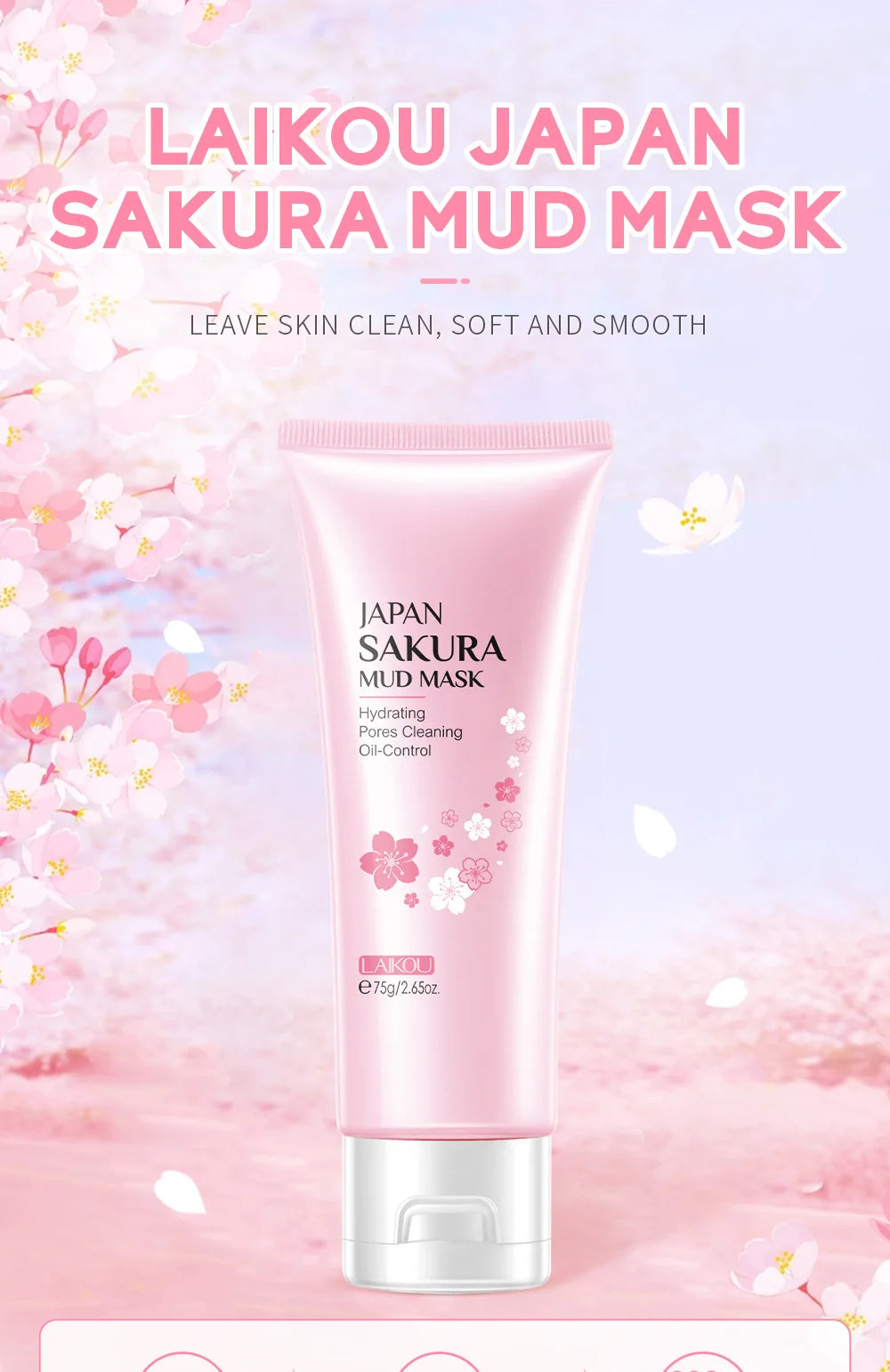 LAIKOU Sakura Skin Care Set – 9pcs Korean Skincare Kit with Cleanser, Toner, Cream & More