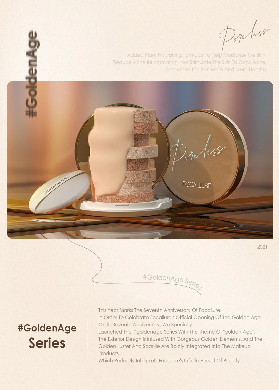 FOCALLURE Foundation Air Cushion Waterproof Matte Base Poreless High Coverage Face Cream Nutritious Smooth Foundation Makeup