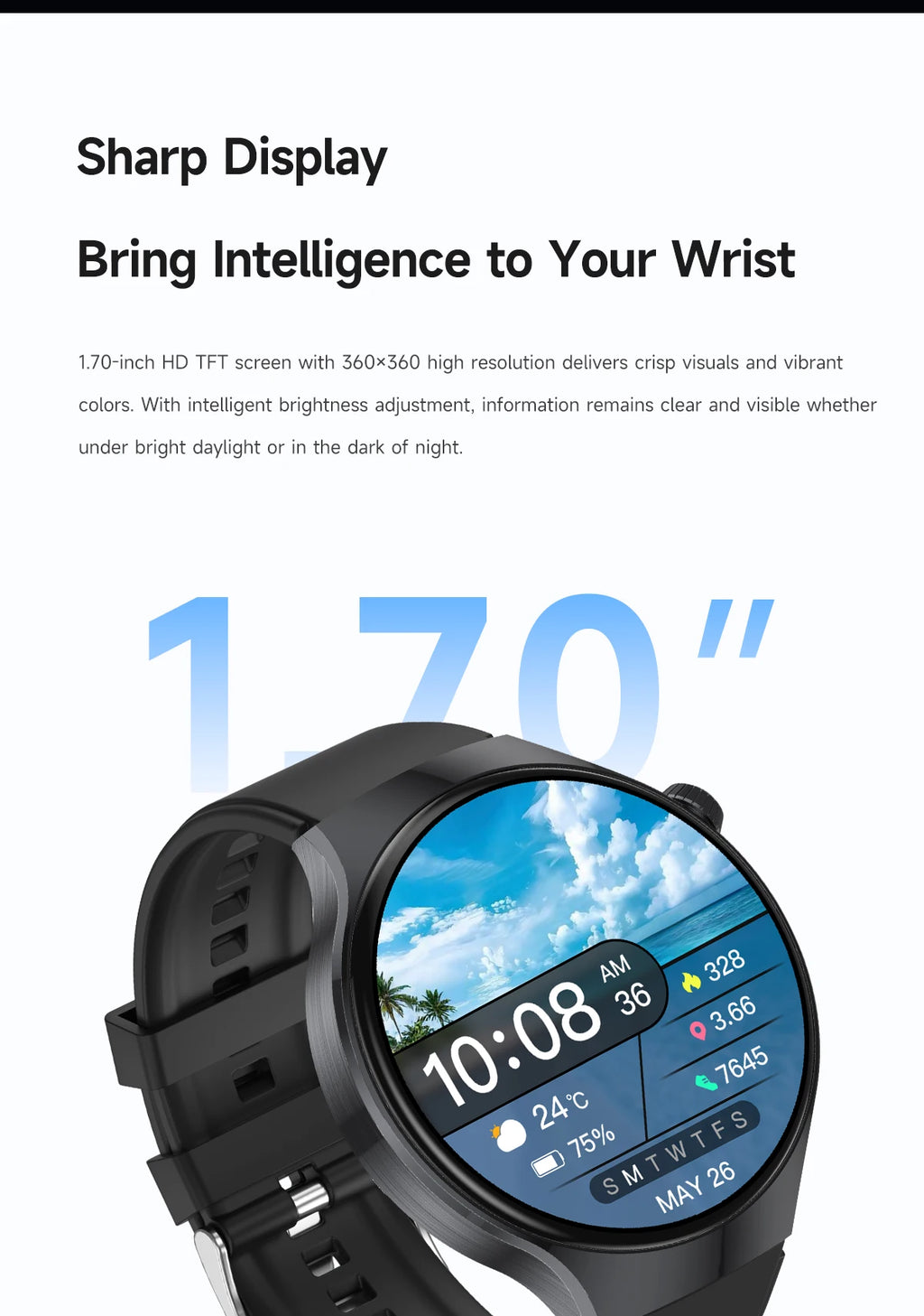 New Men's Smart Watch ,Health Monitor ,Bluetooth Call ,1000mAh Battery large battery,LED Flashlight ,100+Sport Mode Smart Watch