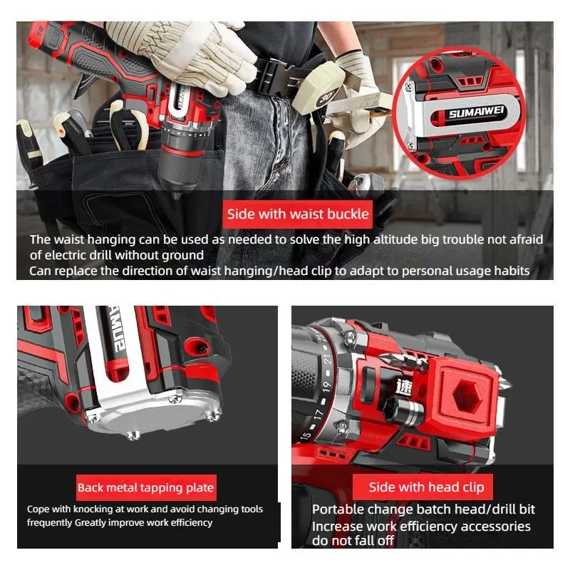 Brushless Cordless Impact Drill – Electric Screwdriver with Metal Chuck