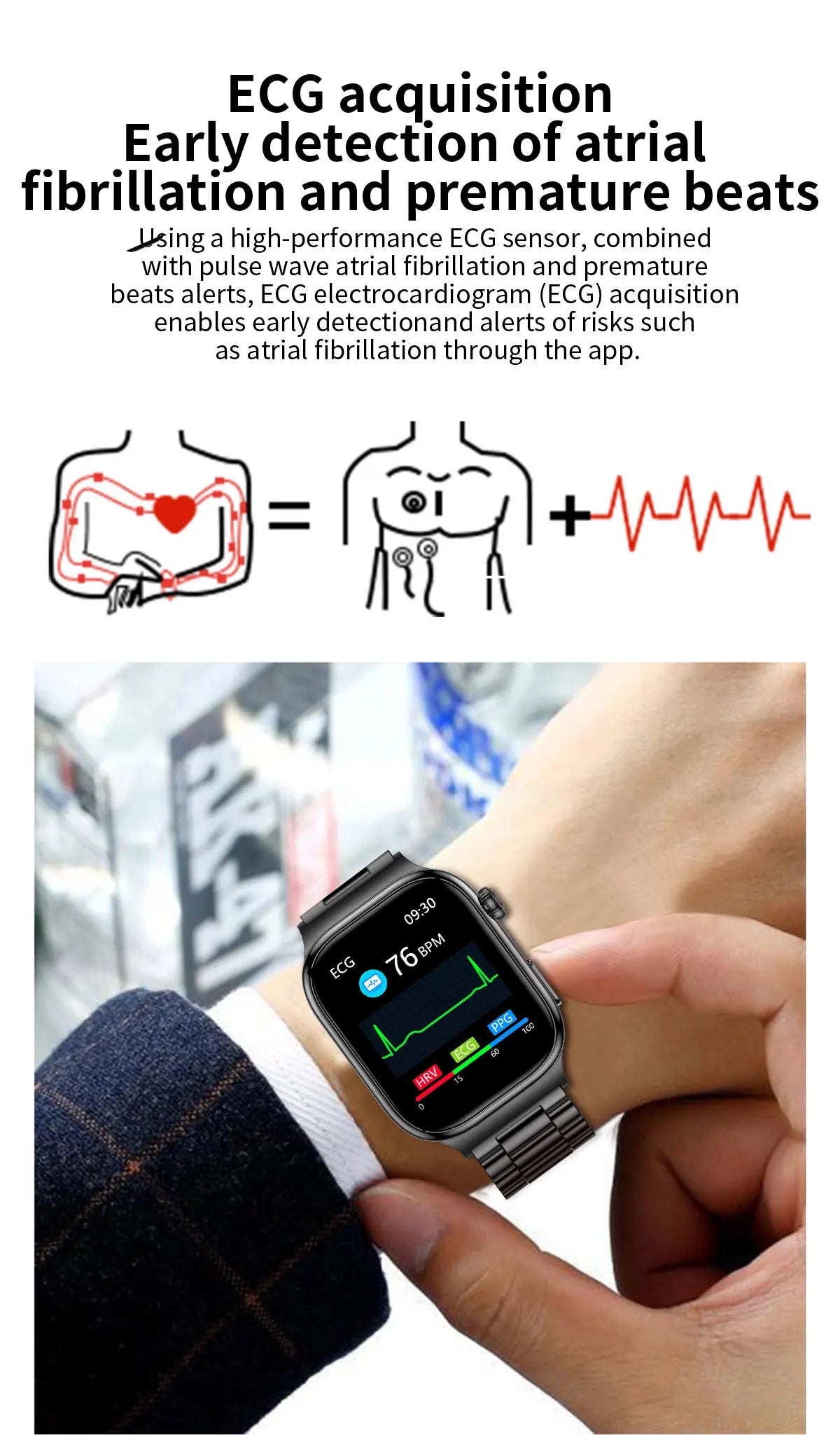 AMOLED Health Smartwatch with ECG, Blood Oxygen, Blood Pressure & Body Fat Tracking