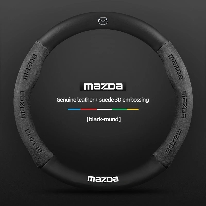 Steering Wheel Cover for Mazda – Genuine Leather Carbon Fibre Axela CX3 CX5 CX30 MX30