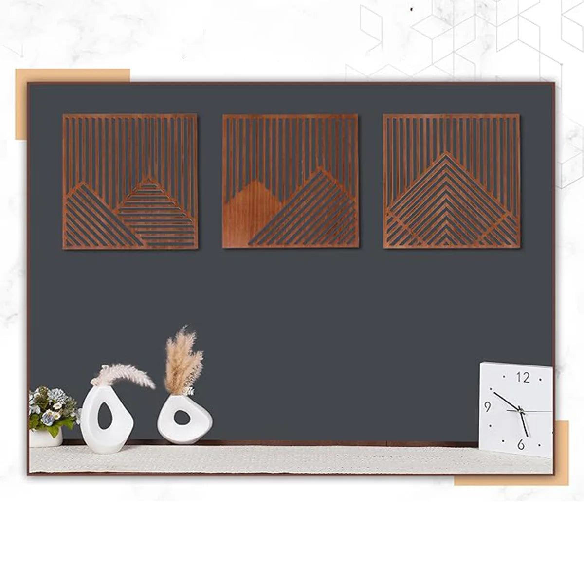 3-Piece Modern Wood Wall Art Set, Easy Install Home Decor for Living Room