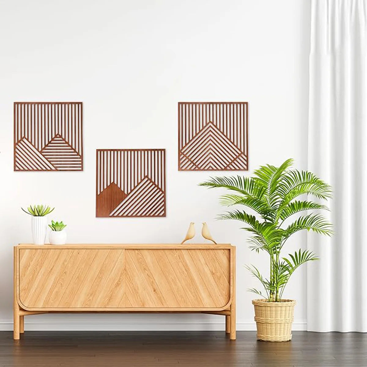 3-Piece Modern Wood Wall Art Set, Easy Install Home Decor for Living Room