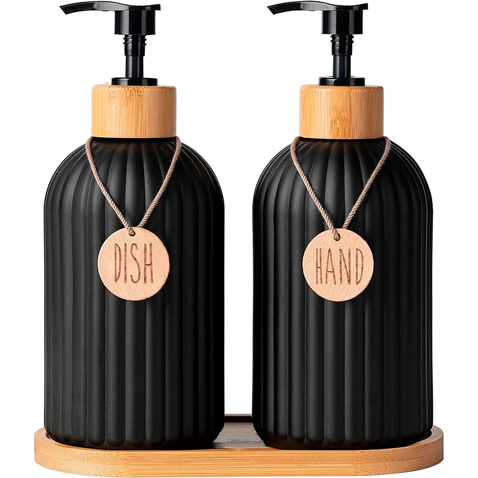Black Dish Soap Dispenser Set – Countertop Kitchen Organiser
