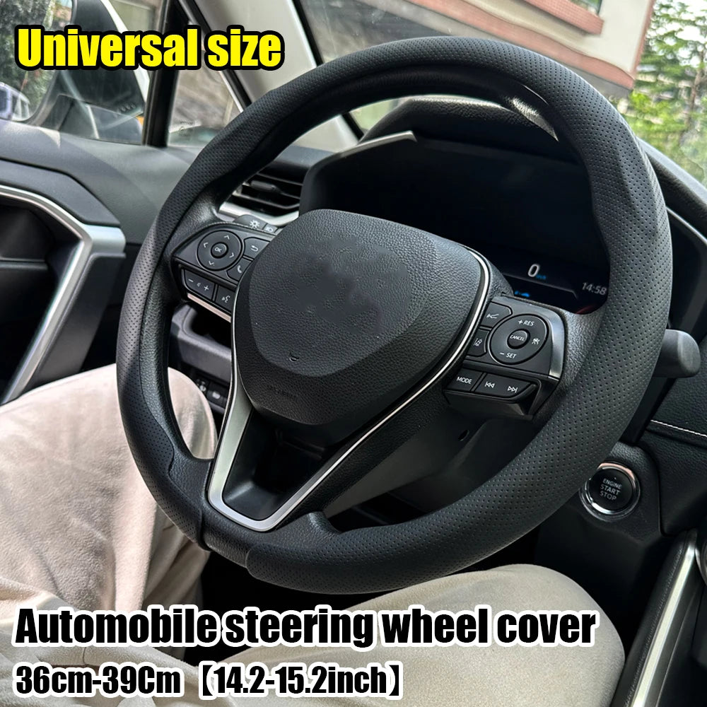 Universal Non-Slip Leather Steering Wheel Cover 36–38cm – Round & D Shape