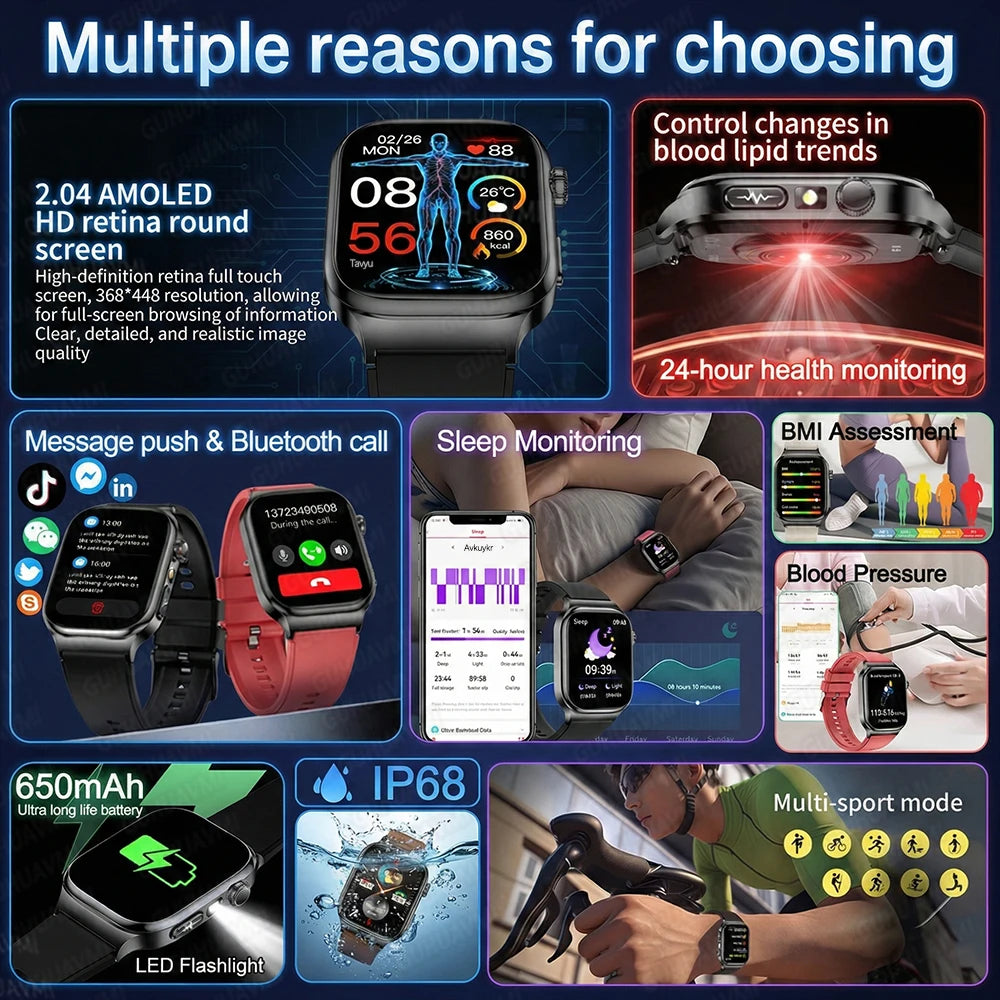 AMOLED Health Smartwatch with ECG, Blood Oxygen, Blood Pressure & Body Fat Tracking