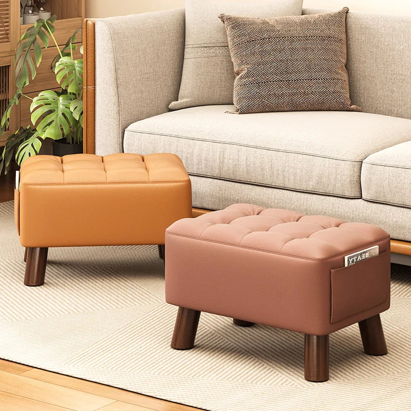 Creative Leather Footstool – Minimalist Square Sofa Stool for Living Room