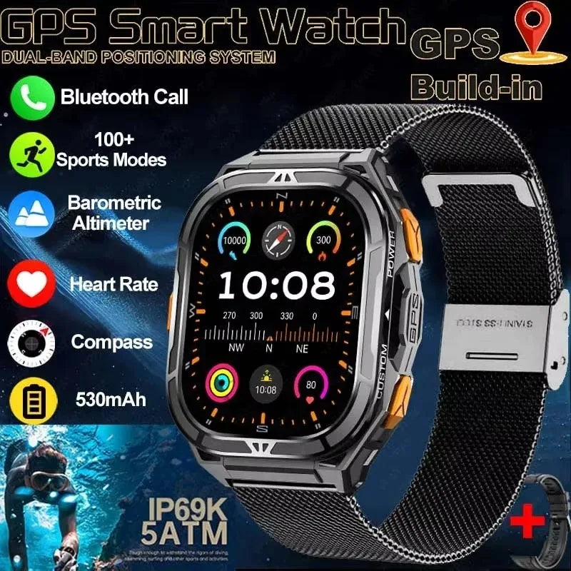 Men's GPS Smart Watch 1.96" AMOLED with Compass & Bluetooth Call