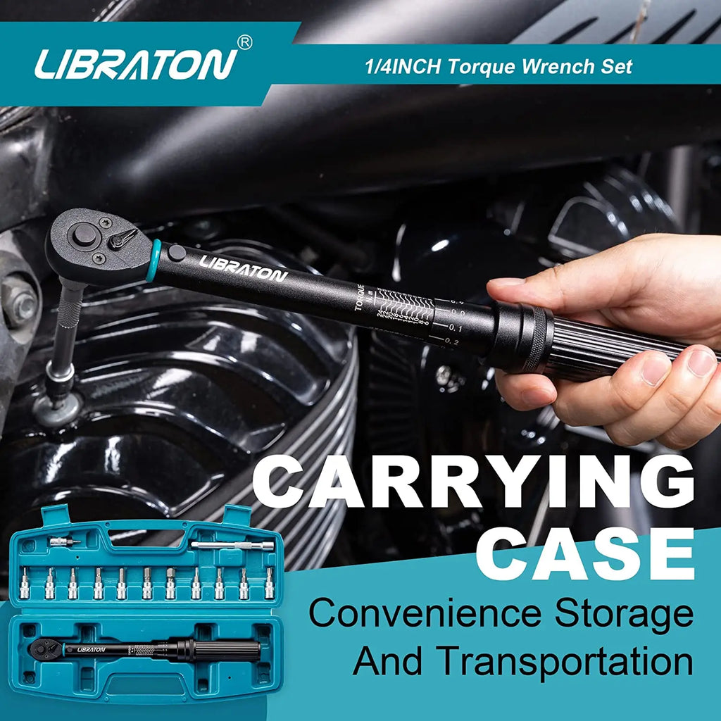 Bike Torque Wrench 1/4'', 5-25Nm, 0.1Nm Micro, Drive Click Torque Wrench Set, Hex, Torx/Star Bit Sockets, Extension Bar