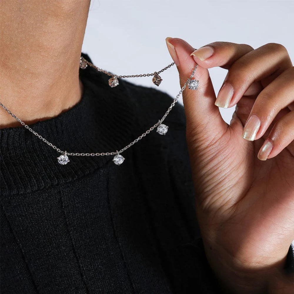 Collar de 8 piedras redondas de moissanita real para mujer con pequeños diamantes flotantes, cadena de plata S925, chapado en oro de 18 quilates, regalo de joyería
