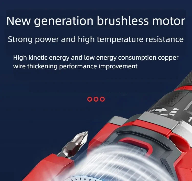 Brushless Cordless Impact Drill – Electric Screwdriver with Metal Chuck