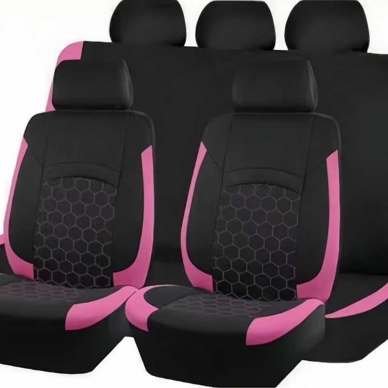 9PCS All-Season Universal Car Seat Covers, Honeycomb Embroidered Durable Polyester Fabric, Hand Washable Car Seat Covers