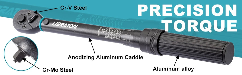 Bike Torque Wrench 1/4'', 5-25Nm, 0.1Nm Micro, Drive Click Torque Wrench Set, Hex, Torx/Star Bit Sockets, Extension Bar