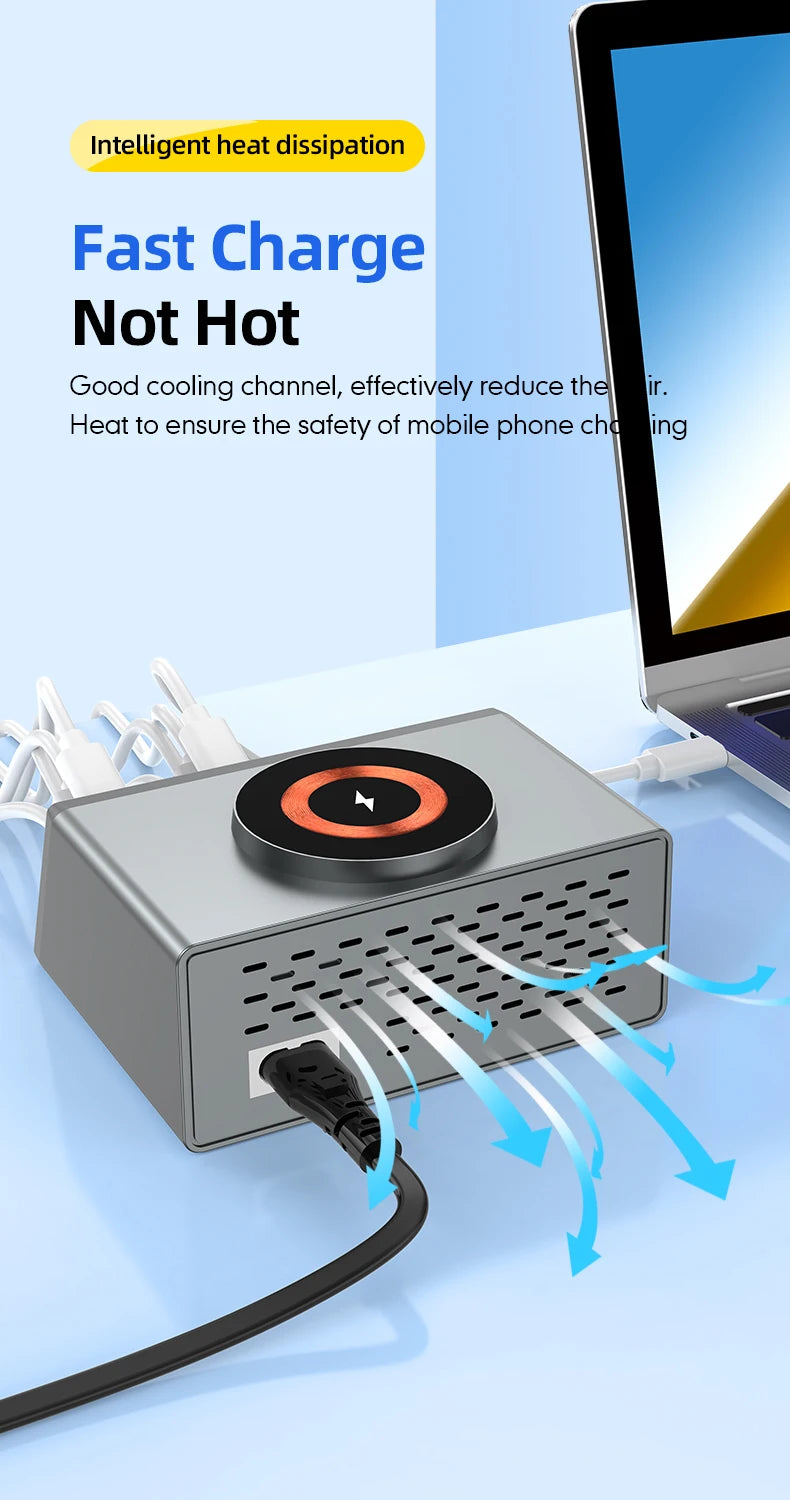 New 140W Multi-Function Charger Wireless Charger 8-Port PD+QC USB Type-C Quick Charger Home Travel Office Convenient