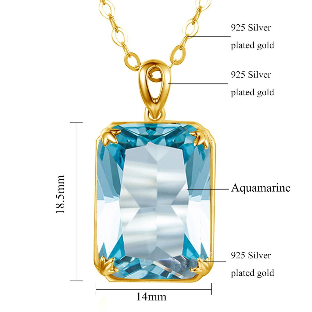 100% Real Silver 925 Necklace Pendant Aquamarine Women Jewelry Birthday Party Banquet Girl Accessories