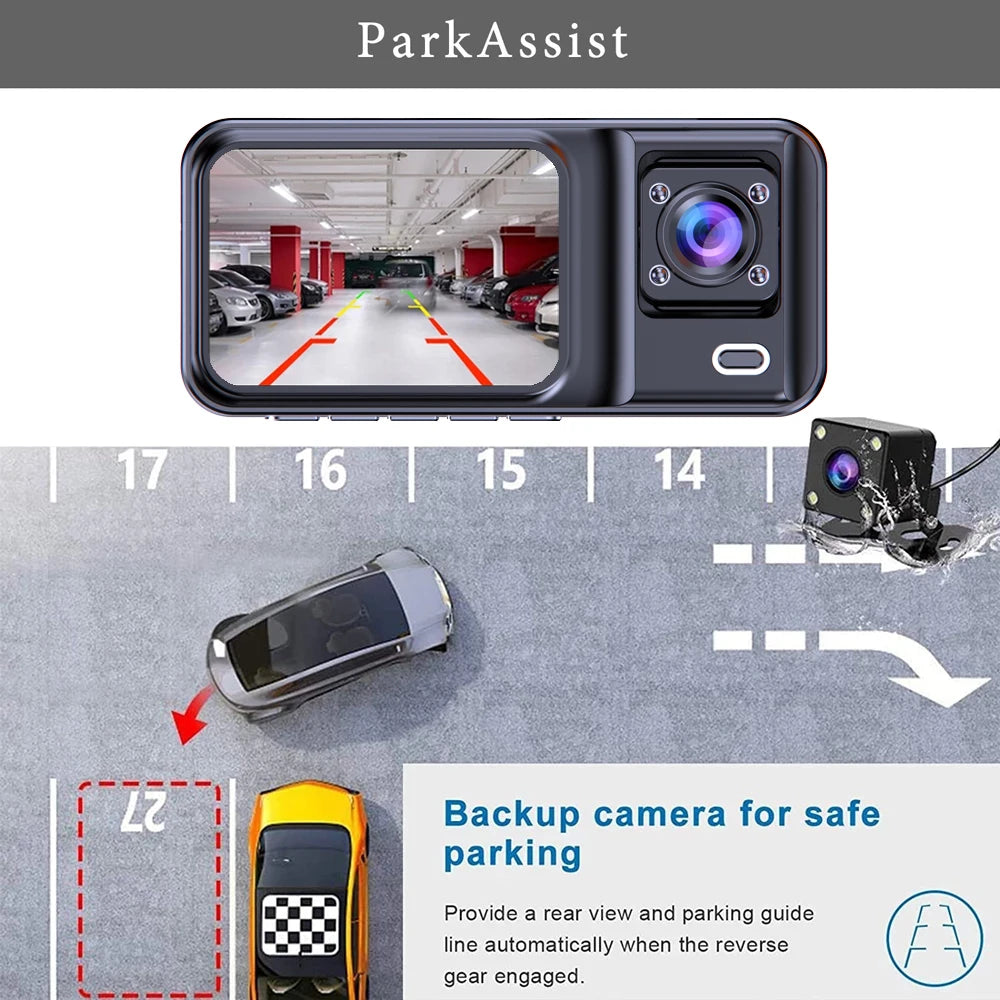 3 Channel Dash Cam for Cars Camera Black Box 3Ch/2Ch 1080P Video Recorder Rear View Camera for Vehicle Car DVR Car Accessories