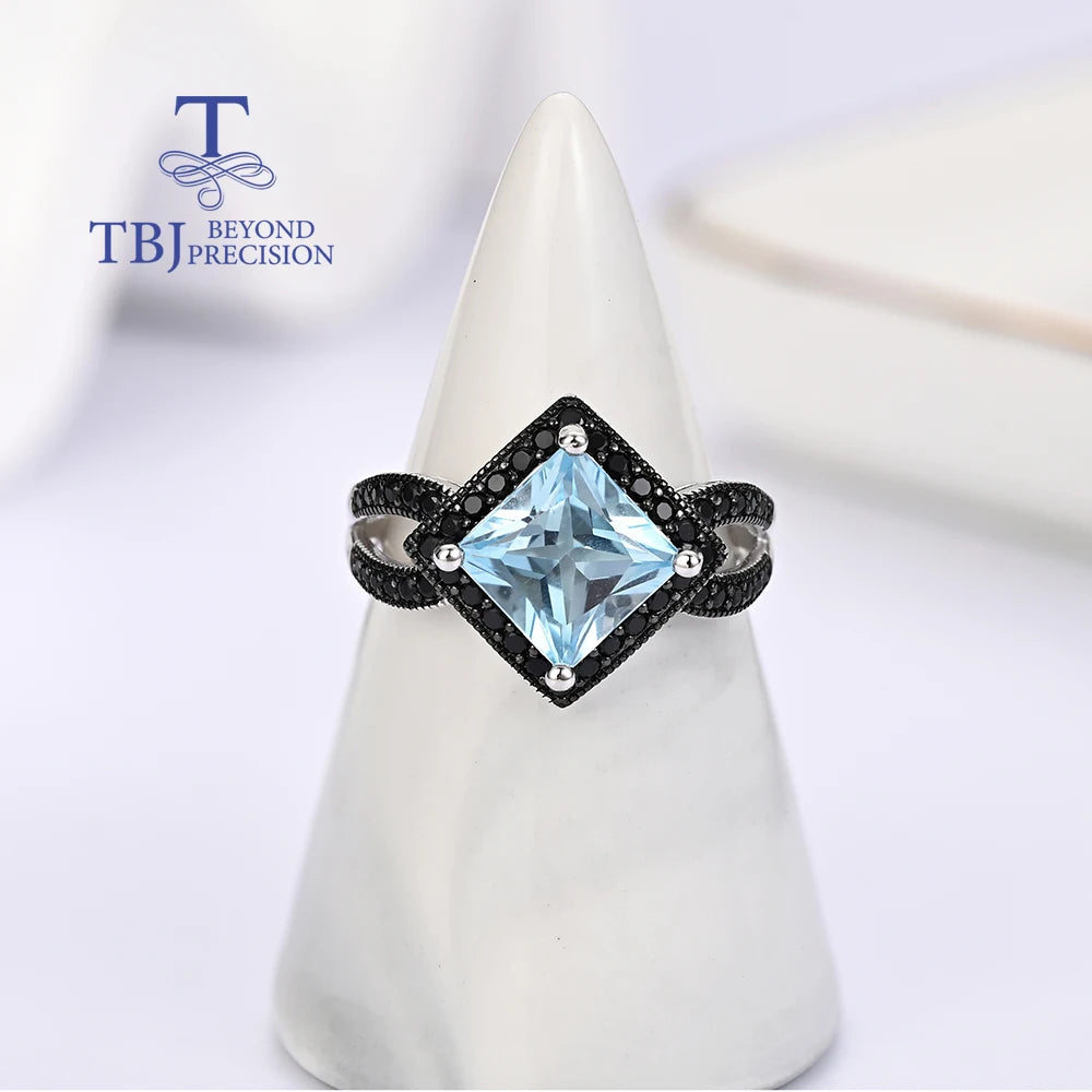 925 silver ring earrings pendant necklace natural sky blue Topaz real gemstone fine jewelry set for women's Daily and party wear