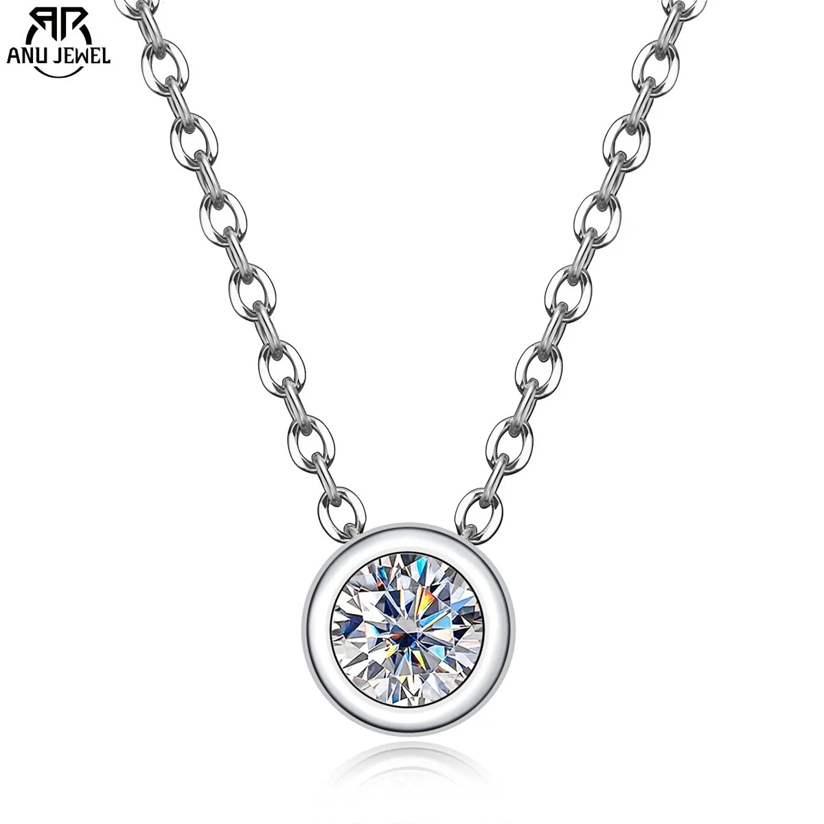 AnuJewel 4mm 0.3ct D Color Moissanite Round Brilliant Cutting 18K Gold Plated  45cm 925 Sterling Silver Necklaces  Wholesale