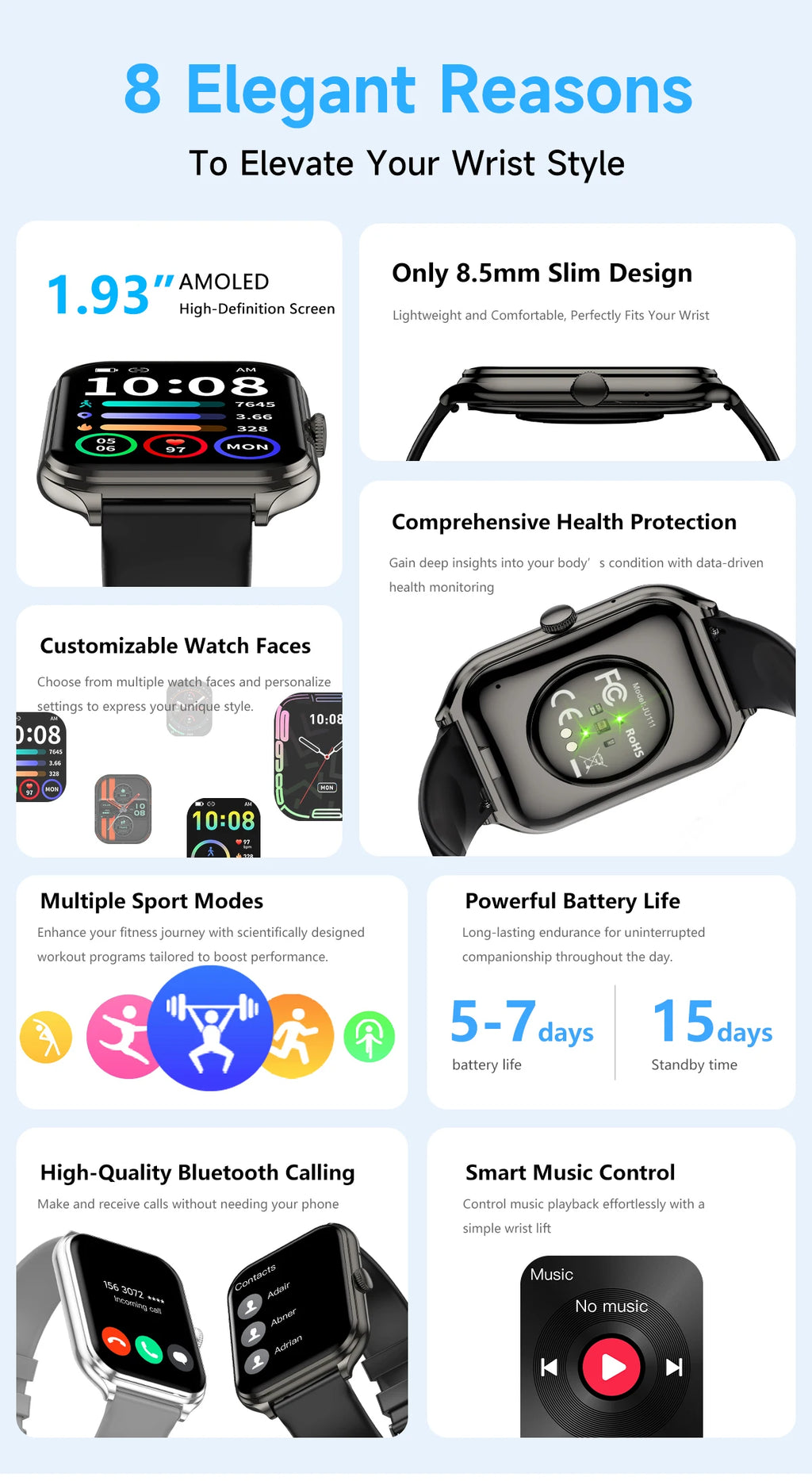 1.93-Inch Ultra-Thin AMOLED Smartwatch with Wireless Calling