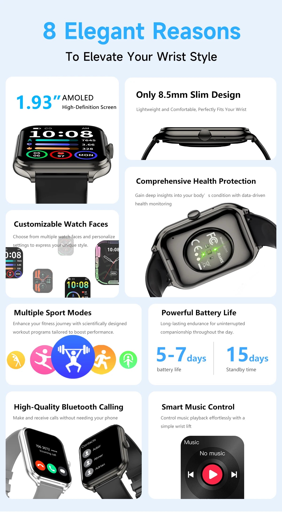 1.93-Inch Ultra-Thin AMOLED Smartwatch with Wireless Calling