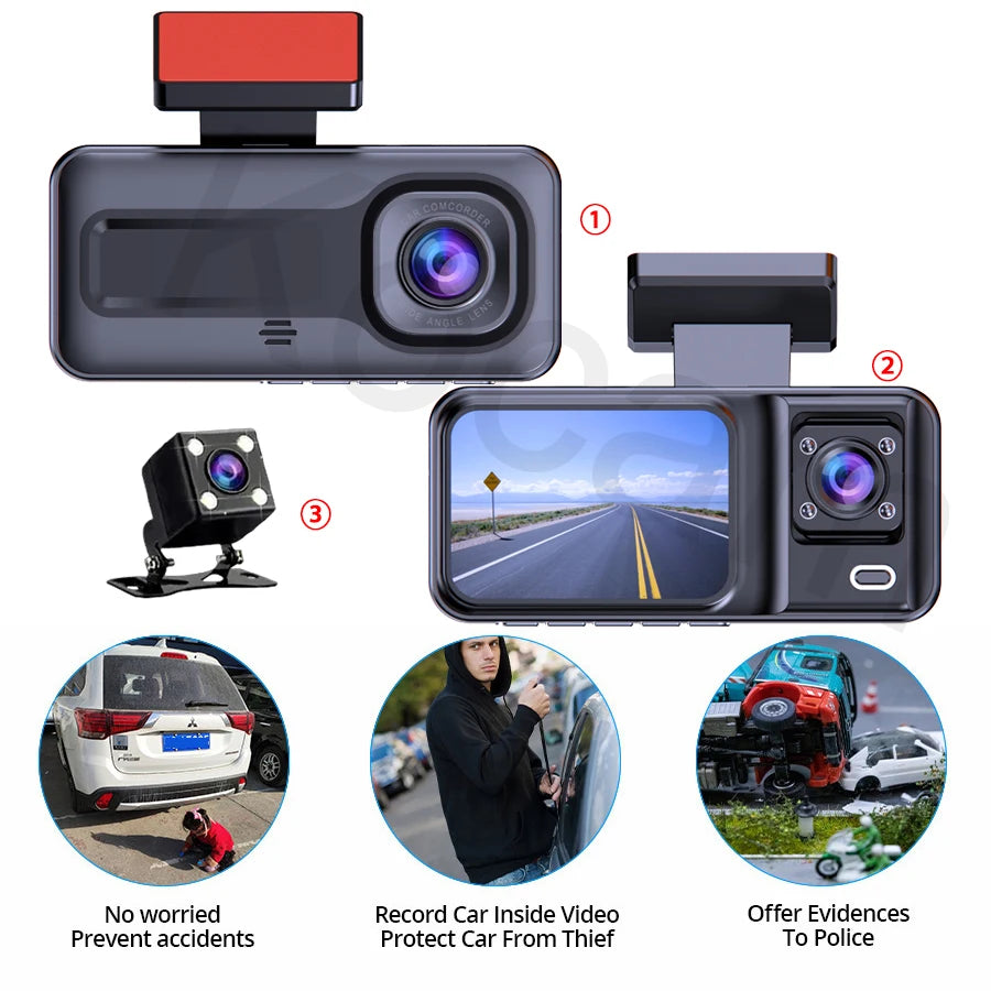 3 Channel Dash Cam for Cars Camera Black Box 3Ch/2Ch 1080P Video Recorder Rear View Camera for Vehicle Car DVR Car Accessories