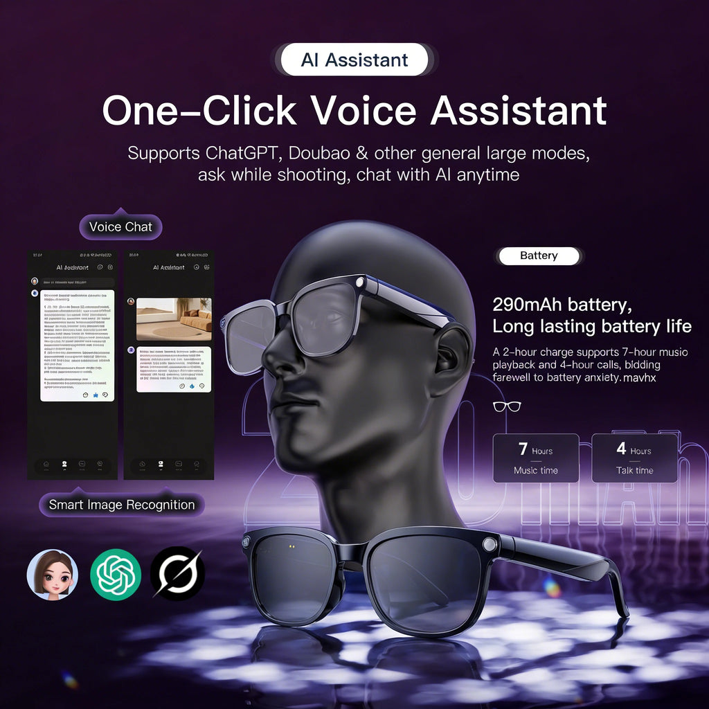 2026 New Smart AI Glasses with 8MP HD Camera 1080P Video Recording ChatGPT Integration Bluetooth Eyewear Business Travel Glasses