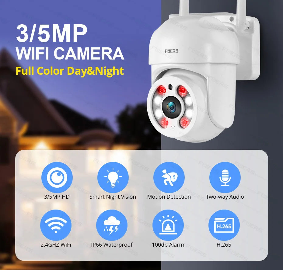 FUERS 3MP PTZ Outdoor WiFi Security Camera, 4X Zoom, AI Auto Tracking