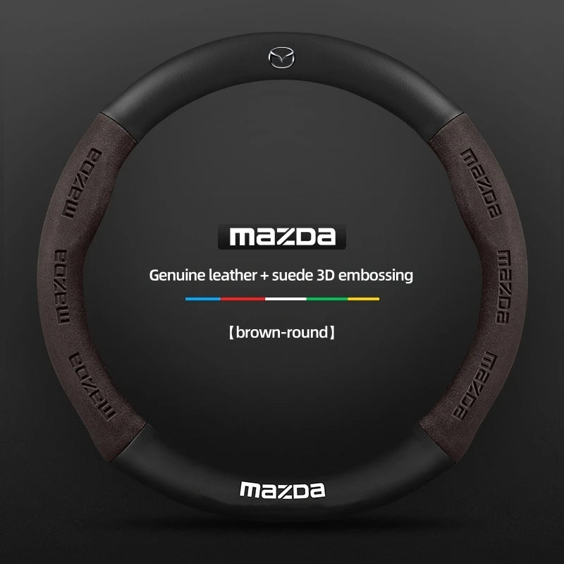Steering Wheel Cover for Mazda – Genuine Leather Carbon Fibre Axela CX3 CX5 CX30 MX30
