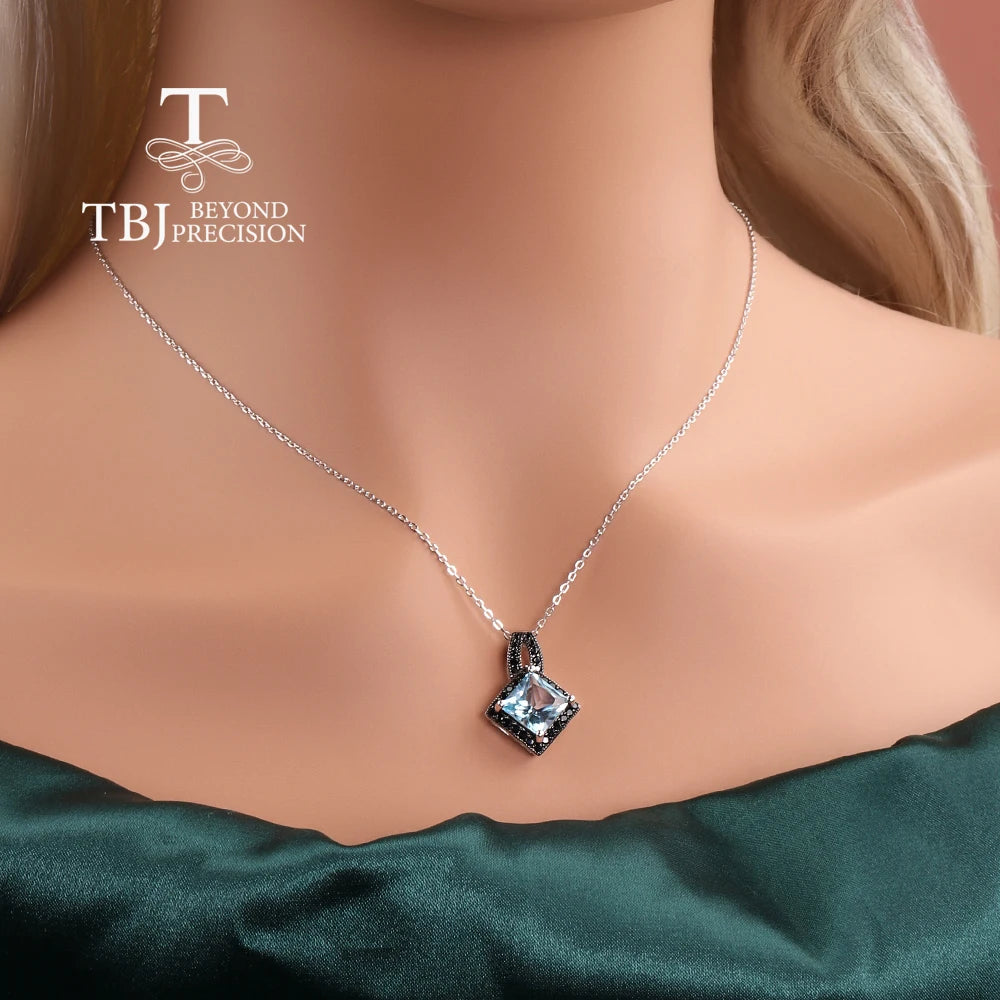 925 silver ring earrings pendant necklace natural sky blue Topaz real gemstone fine jewelry set for women's Daily and party wear