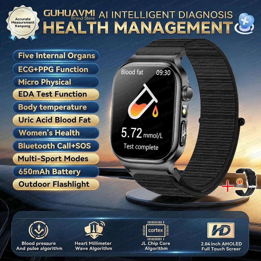 AMOLED Health Smartwatch with ECG, Blood Oxygen, Blood Pressure & Body Fat Tracking