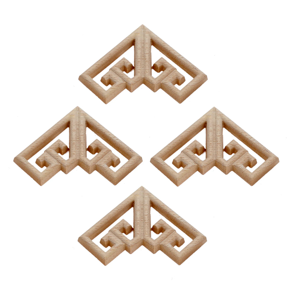 4PC 6.5cm Woodcarving Corner Decal Wood Figurines Crafts Corner Appliques Frame Door Furniture Woodcarving Decorative Home Decor