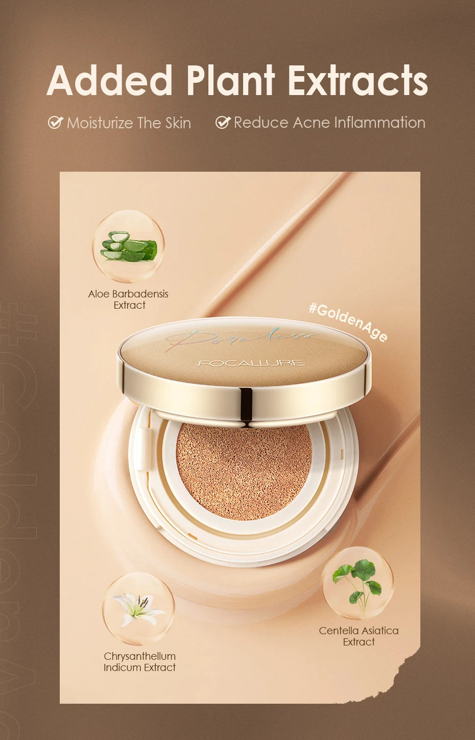 FOCALLURE Foundation Air Cushion Waterproof Matte Base Poreless High Coverage Face Cream Nutritious Smooth Foundation Makeup
