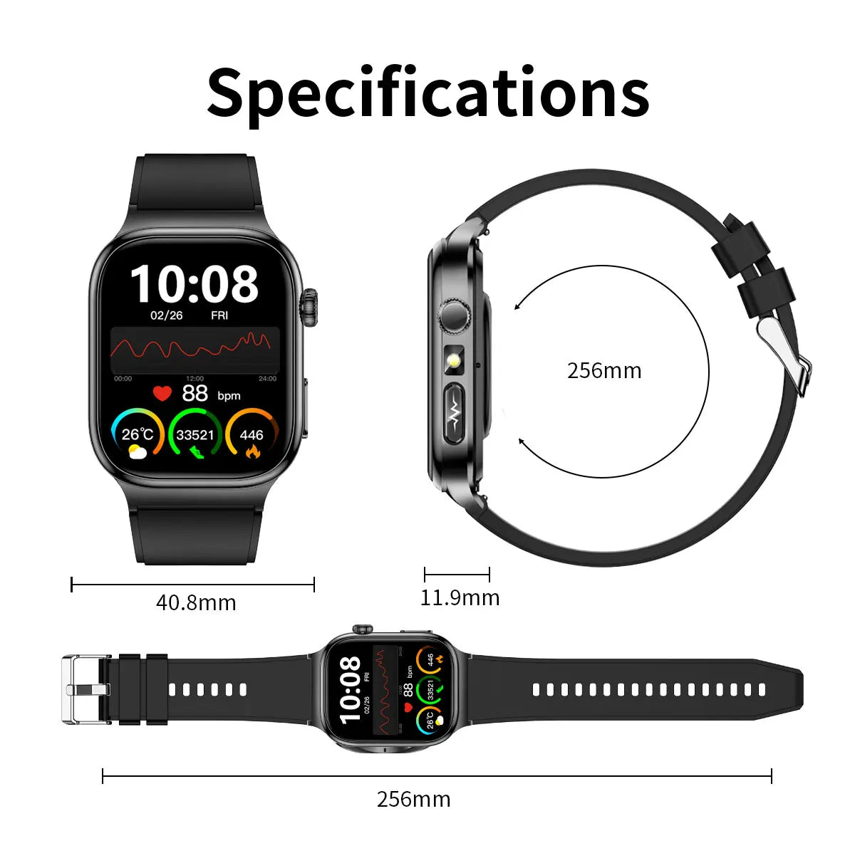 AMOLED Health Smartwatch with ECG, Blood Oxygen, Blood Pressure & Body Fat Tracking