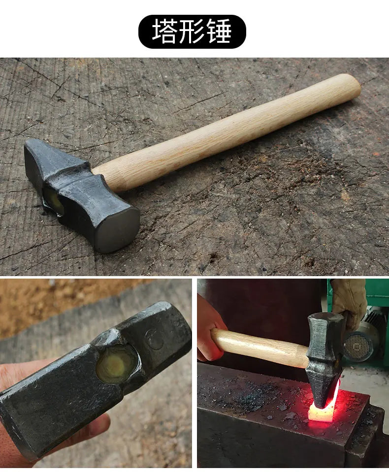 Iron hammer Blacksmith forging household wooden handle Hand forging tools Wood handle Steel hammer Sheet metal hammer