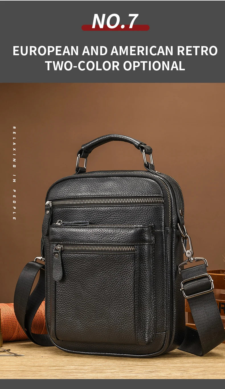Men's Genuine Leather Shoulder Bag – Large Capacity Business Crossbody