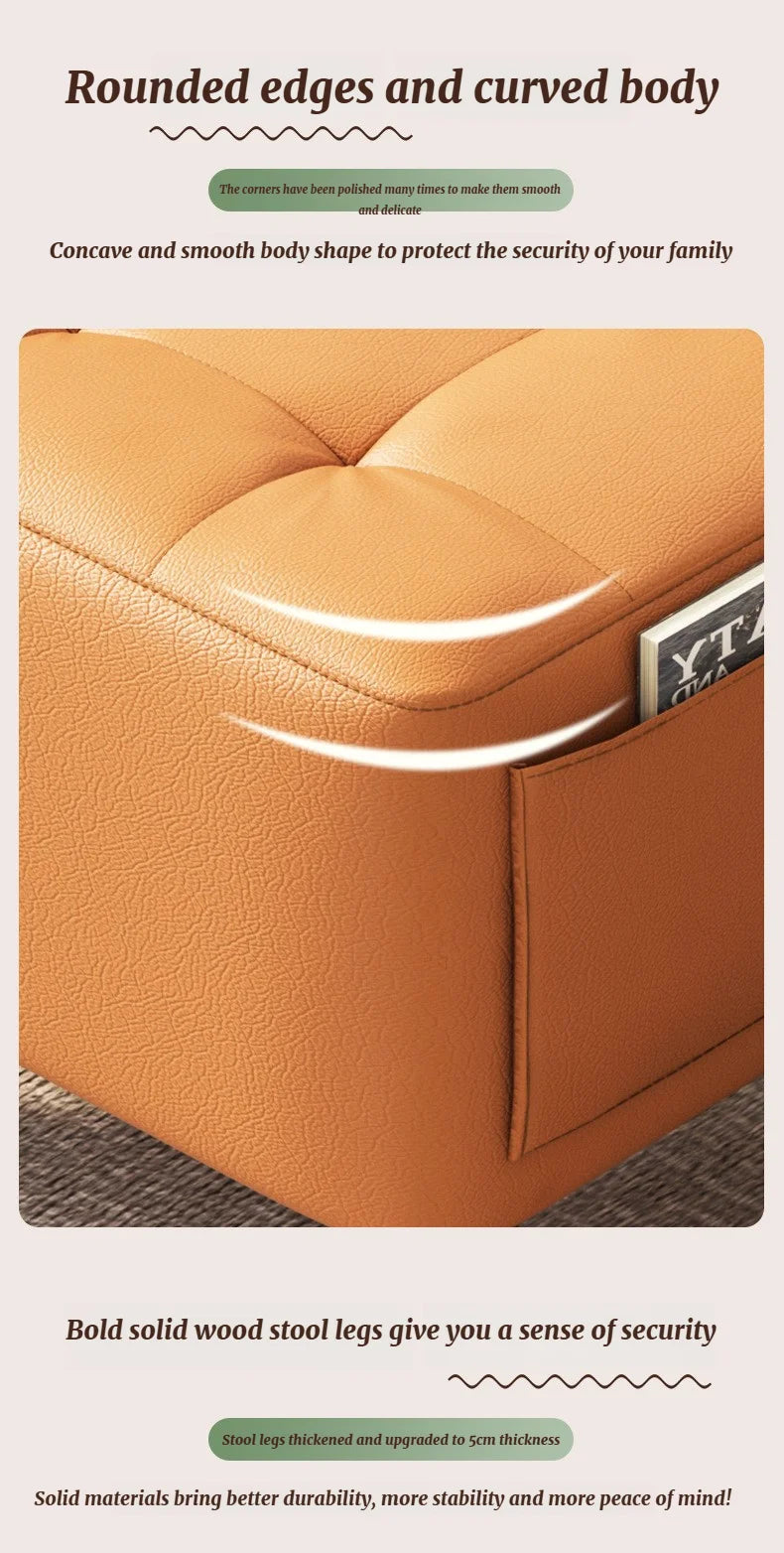 Creative Leather Footstool – Minimalist Square Sofa Stool for Living Room