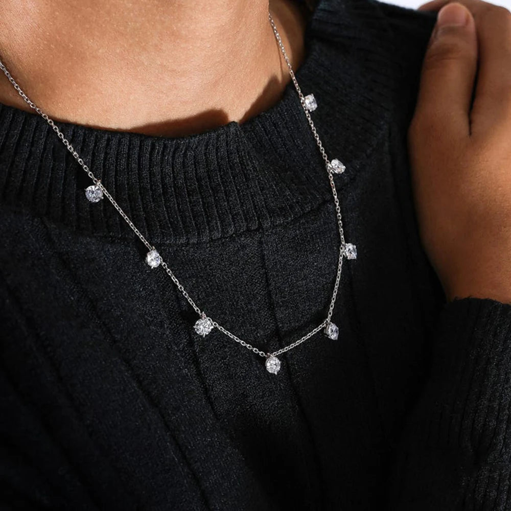 Collar de 8 piedras redondas de moissanita real para mujer con pequeños diamantes flotantes, cadena de plata S925, chapado en oro de 18 quilates, regalo de joyería