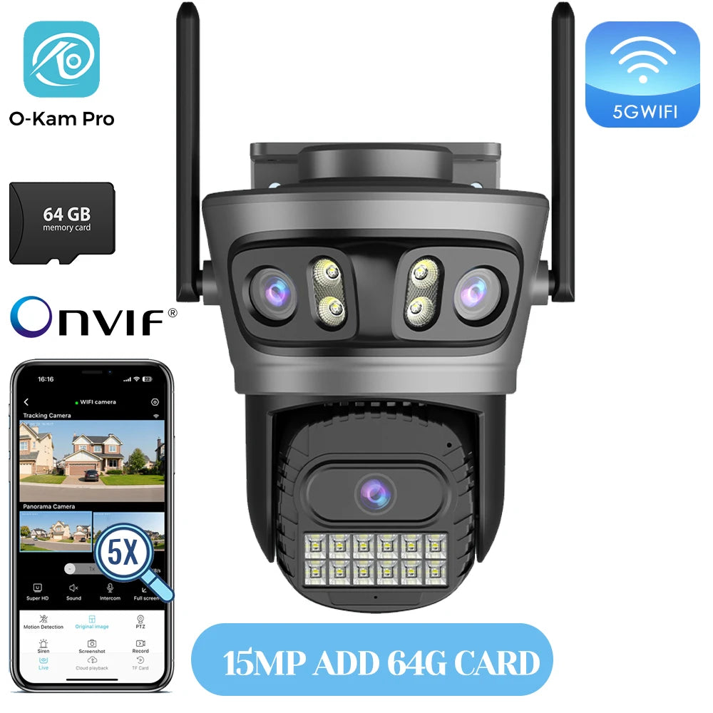 15MP PTZ IP Security Camera, 30x Optical Zoom Outdoor WiFi with Auto Tracking