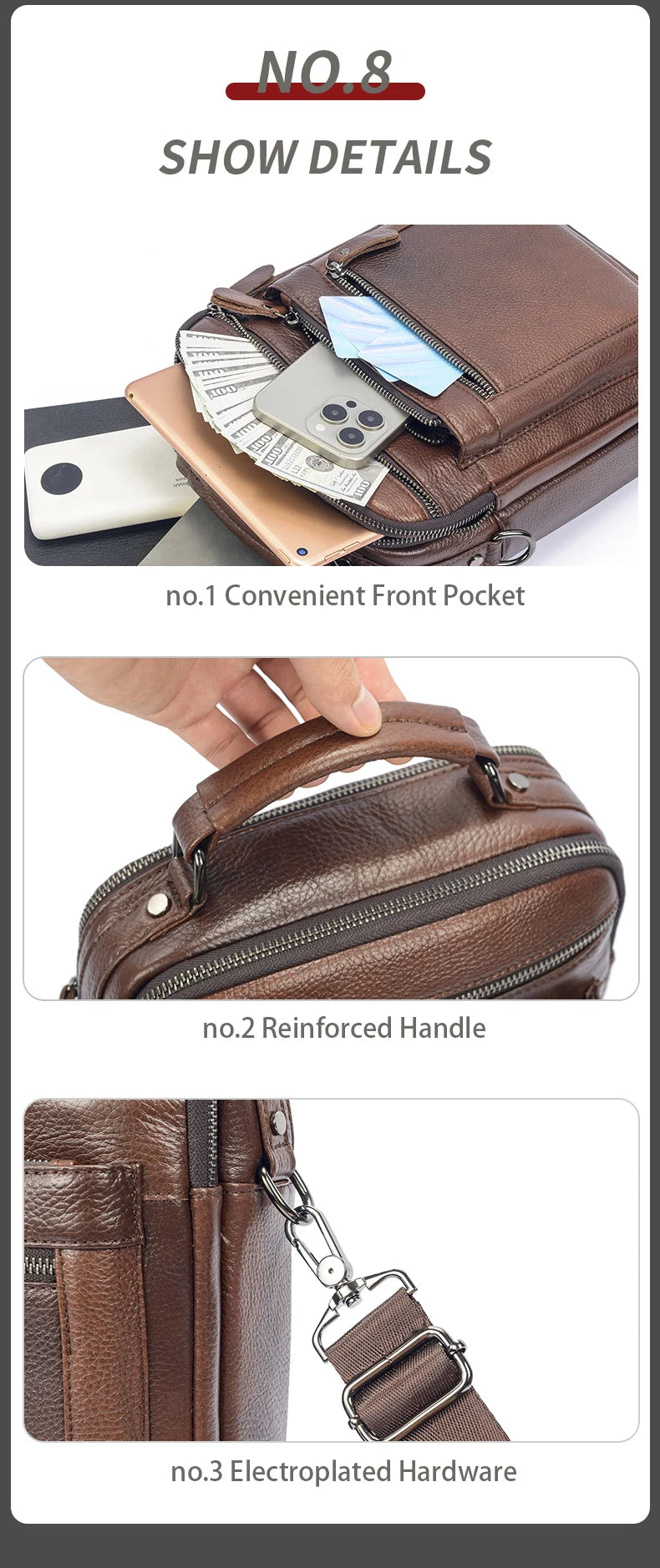 Men's Genuine Leather Shoulder Bag – Large Capacity Business Crossbody