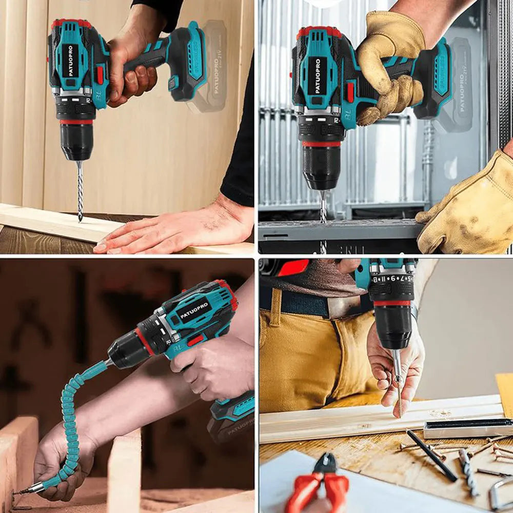 Taladro sin escobillas inalámbrico PATUOPRO de 10 mm y 2 velocidades — Herramienta de atornillado para bricolaje doméstico para batería Makita de 18 V