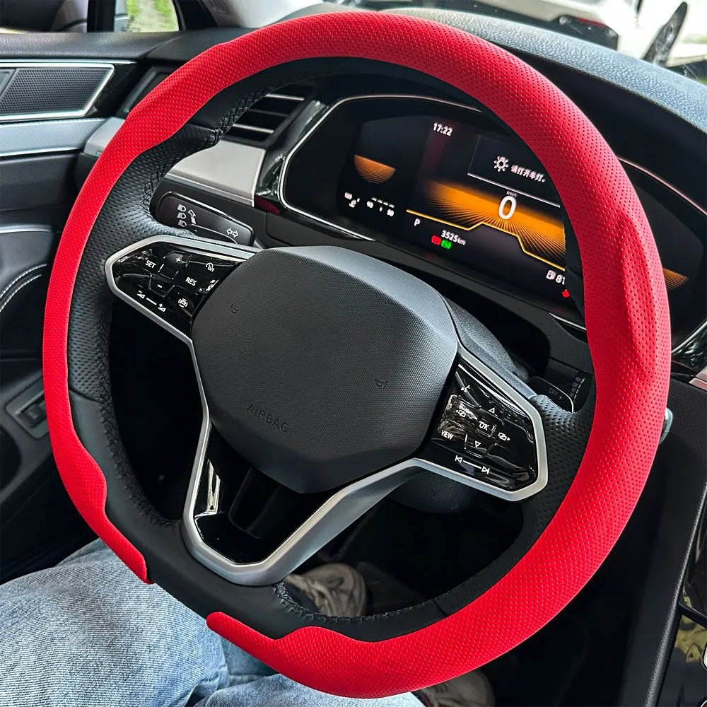 Universal Non-Slip Leather Steering Wheel Cover 36–38cm – Round & D Shape